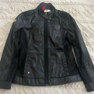 Ferrari Black Bomber Jacket with Leather-Look Finish